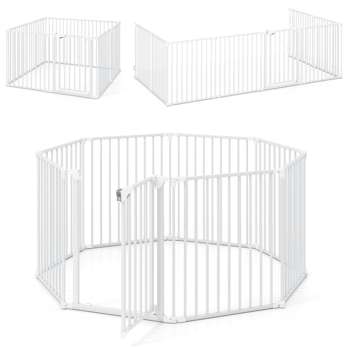 8-Panel Extra Wide Baby Gate Adjustable Pet Safety Fence with Auto-close Door-White