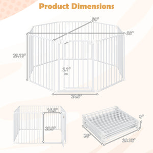 8-Panel Extra Wide Baby Gate Adjustable Pet Safety Fence with Auto-close Door-White