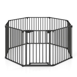 8-Panel Extra Wide Baby Gate Adjustable Pet Safety Fence with Auto-close Door-Black