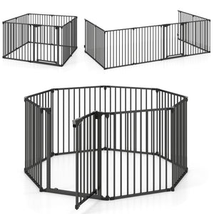 8-Panel Extra Wide Baby Gate Adjustable Pet Safety Fence with Auto-close Door-Black