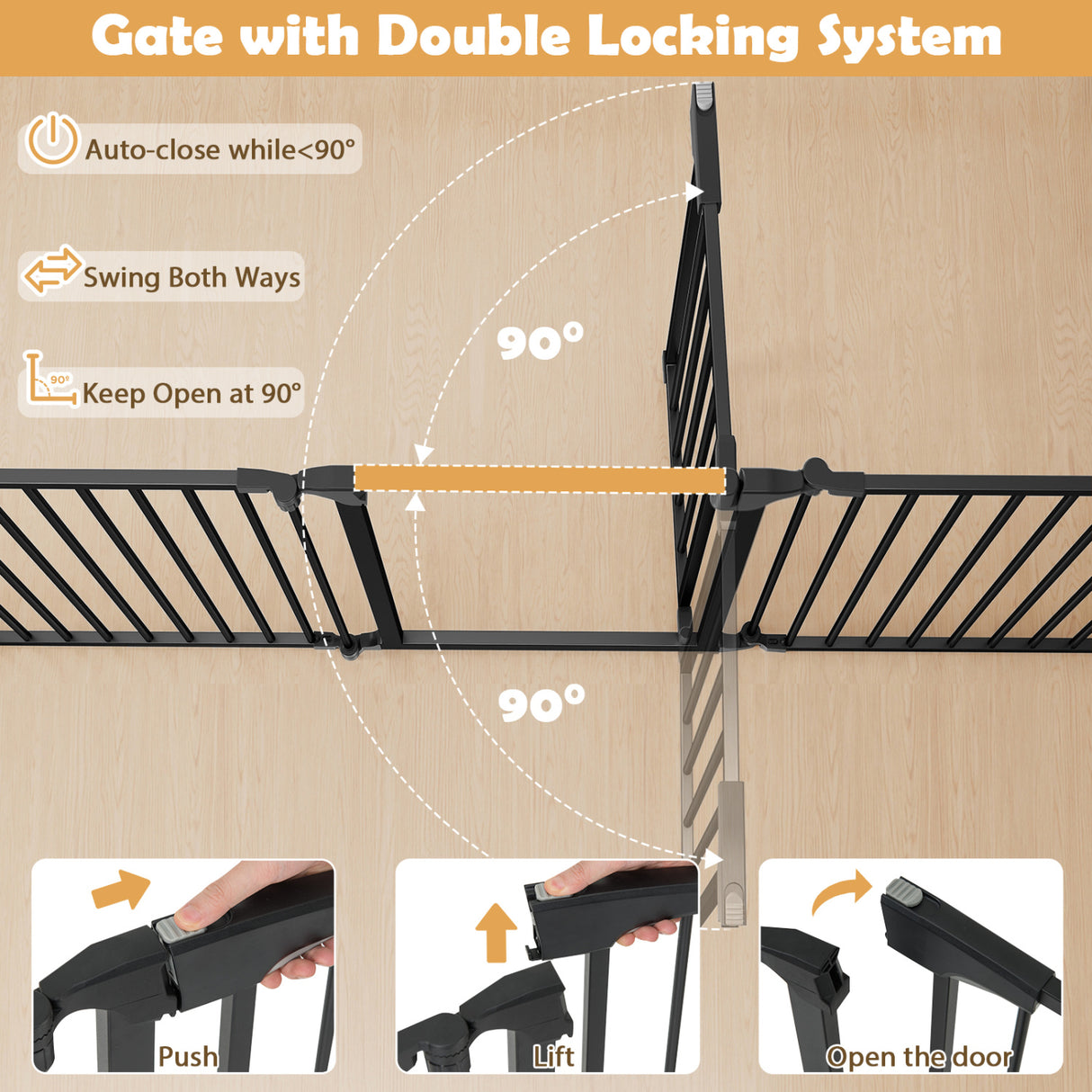 8-Panel Extra Wide Baby Gate Adjustable Pet Safety Fence with Auto-close Door-Black