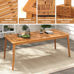 8-Person Outdoor Acacia Wood Dining Rectangular Bistro Table with Umbrella Hole
