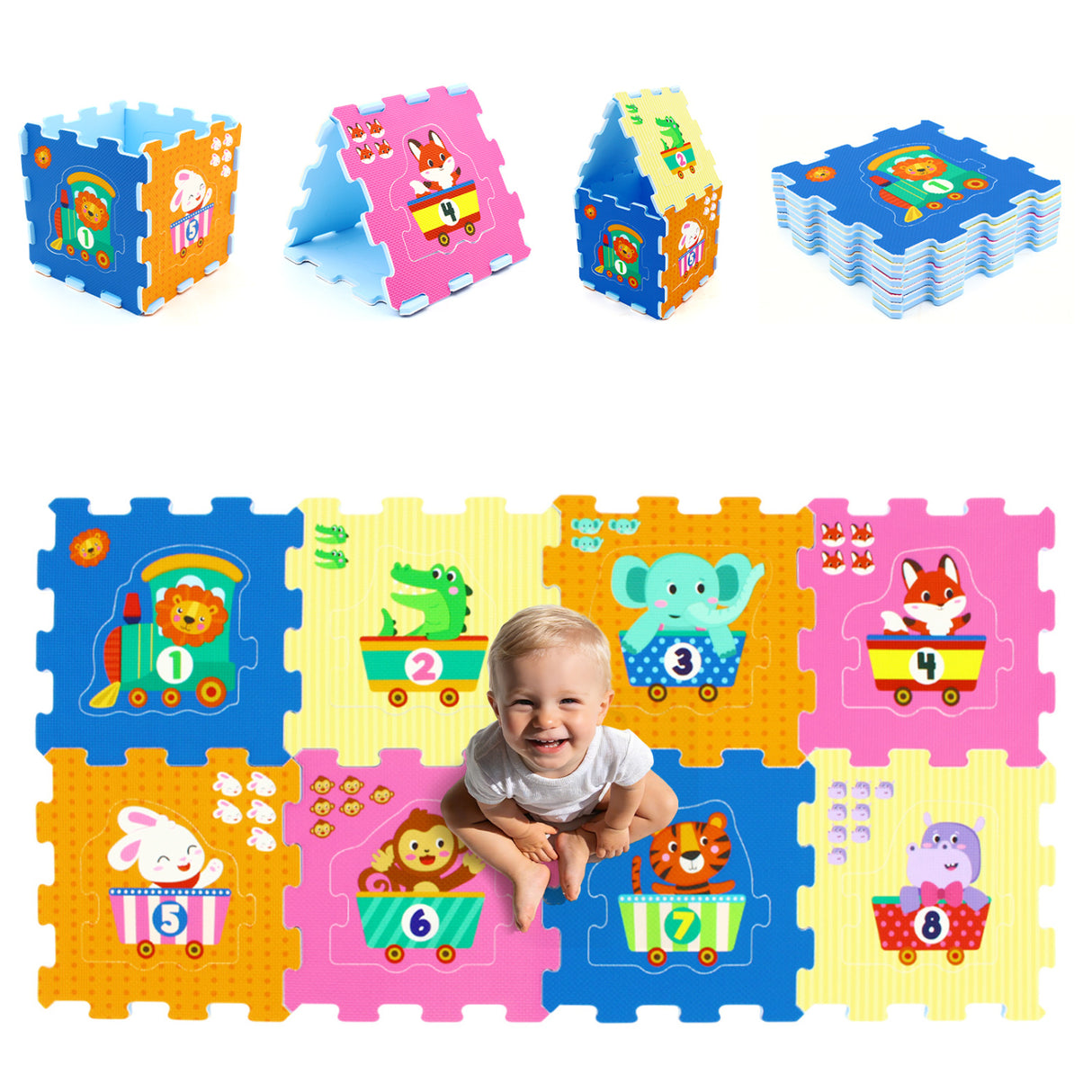 8-Piece Interlocking Baby Floor Puzzle Tiles with Educational Numbers