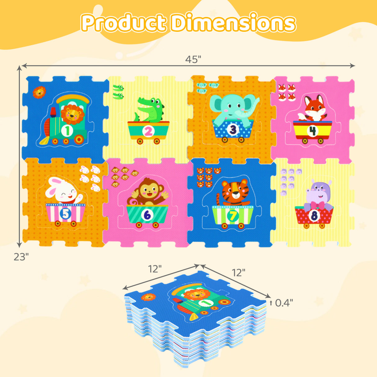 8-Piece Interlocking Baby Floor Puzzle Tiles with Educational Numbers