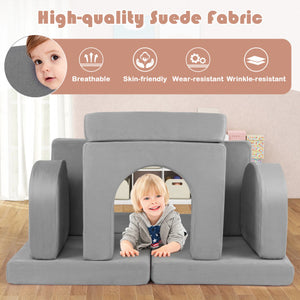 8-Piece Modular Kids Play Couch with Comfy Suede Fabric-Gray