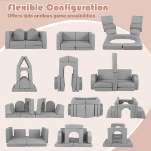 8-Piece Modular Kids Play Couch with Comfy Suede Fabric-Gray