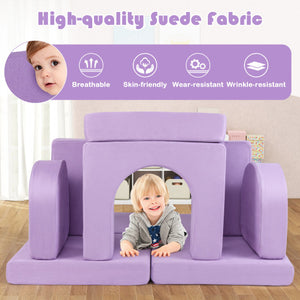 8-Piece Modular Kids Play Couch with Comfy Suede Fabric-Purple
