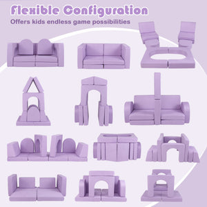 8-Piece Modular Kids Play Couch with Comfy Suede Fabric-Purple