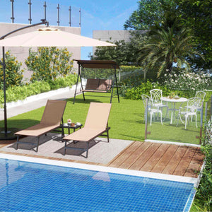 8-Piece Outdoor Furniture Set-Solar Umbrella  Bistro Set  Conversation Set  Chaise Lounger  Folding Bed  Side Table  Swing Chair & Dining Set