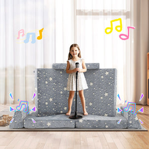 8 Pieces Modular Kids Play Couch Glow in the Dark Toddler Sectional Sofa-Gray