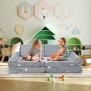 8 Pieces Modular Kids Play Couch Glow in the Dark Toddler Sectional Sofa-Gray