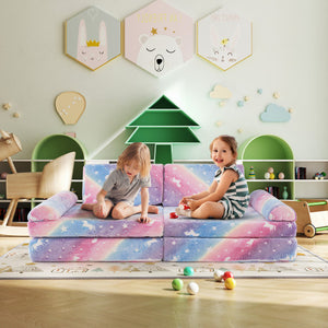 8 Pieces Modular Kids Play Couch Glow in the Dark Toddler Sectional Sofa-Multicolor