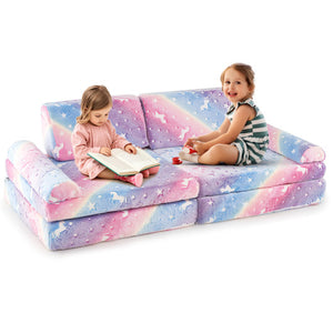8 Pieces Modular Kids Play Couch Glow in the Dark Toddler Sectional Sofa-Multicolor