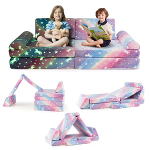 8 Pieces Modular Kids Play Couch Glow in the Dark Toddler Sectional Sofa-Multicolor