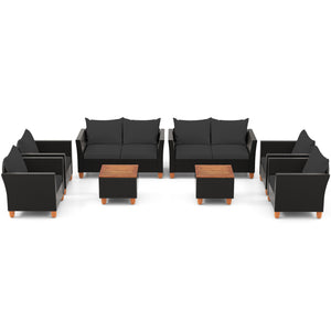 8 Pieces Outdoor Conversation Set with Storage Coffee Table-Black