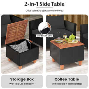 8 Pieces Outdoor Conversation Set with Storage Coffee Table-Black