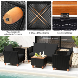8 Pieces Outdoor Conversation Set with Storage Coffee Table-Black