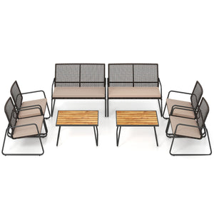 8 Pieces Patio Furniture Set with Acacia Wood Coffee Table and Zippered Cushions-Yellow