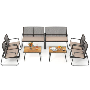 8 Pieces Patio Furniture Set with Acacia Wood Coffee Table and Zippered Cushions-Yellow
