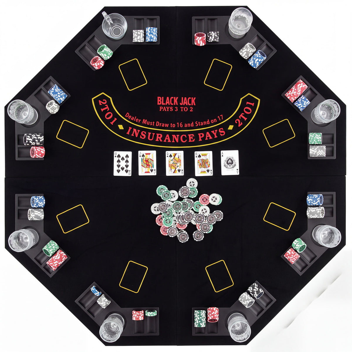 8-Player Portable Poker Table Top with Cup Holders and Chip Trays-Black