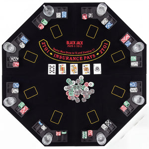8-Player Portable Poker Table Top with Cup Holders and Chip Trays-Black
