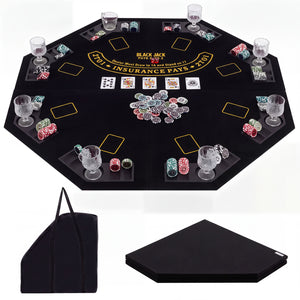 8-Player Portable Poker Table Top with Cup Holders and Chip Trays-Black