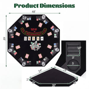 8-Player Portable Poker Table Top with Cup Holders and Chip Trays-Black