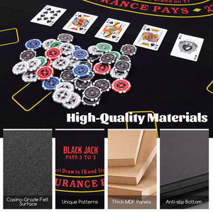 8-Player Portable Poker Table Top with Cup Holders and Chip Trays-Black