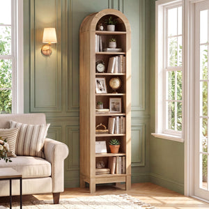 8-Tier Modern Arch Bookshelf with 3 Adjustable Shelves-Natural