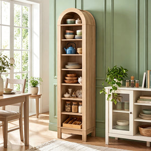 8-Tier Modern Arch Bookshelf with 3 Adjustable Shelves-Natural