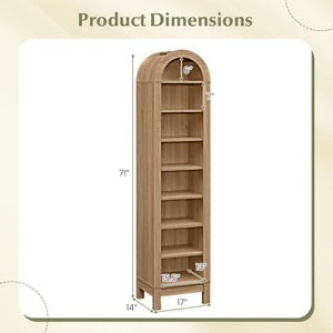 8-Tier Modern Arch Bookshelf with 3 Adjustable Shelves-Natural