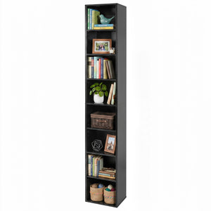 8-Tier Narrow Bookshelf with 4 Adjustable Shelves and Storage Cubes-Black