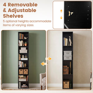 8-Tier Narrow Bookshelf with 4 Adjustable Shelves and Storage Cubes-Black