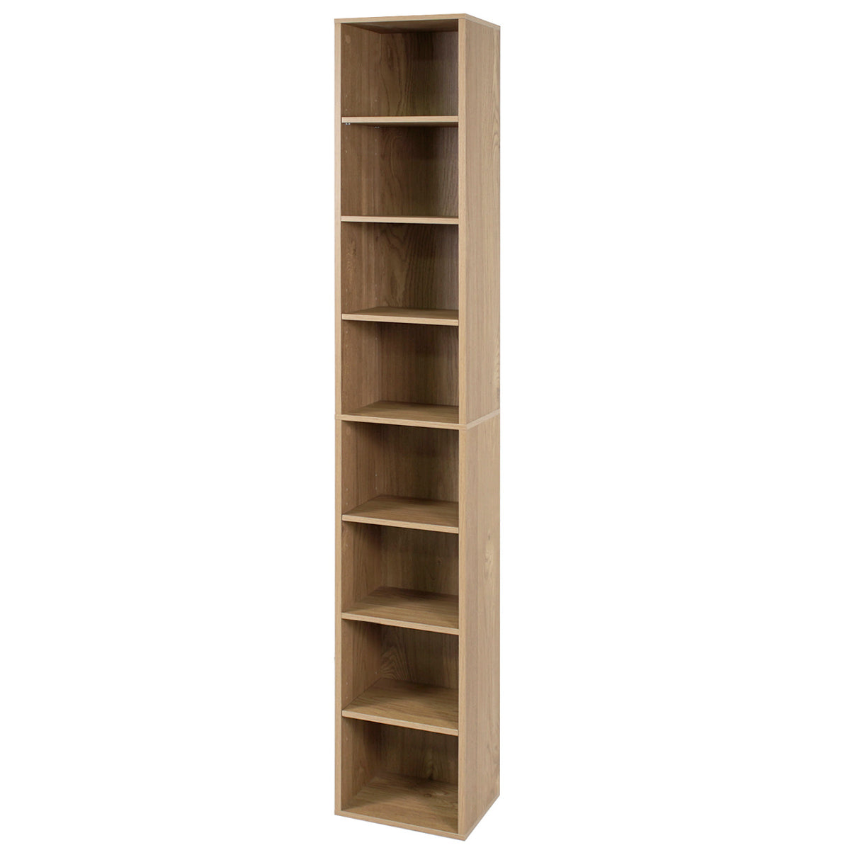 8-Tier Narrow Bookshelf with 4 Adjustable Shelves and Storage Cubes-Natural