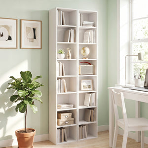 8-Tier Narrow Bookshelf with 4 Adjustable Shelves and Storage Cubes-White