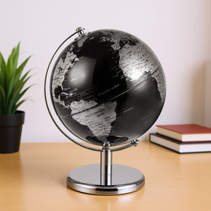 8" World Globe Modern Decorative Tabletop Earth Globe-Silver
