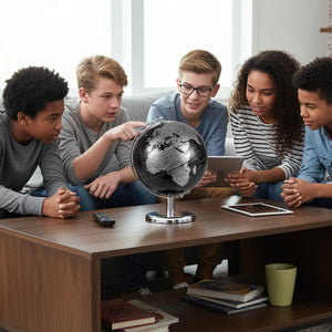 8" World Globe Modern Decorative Tabletop Earth Globe-Silver