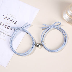 2PCS Magnetic Bracelet Stainless Steel Love Heart Charm Couple Bracelets For Friend Braid Rope Bracelets Magnet Adjustable Rope Matching Bracelet Love Bracelet Couples 2 Pieces Relationship Magnetic Bracelet