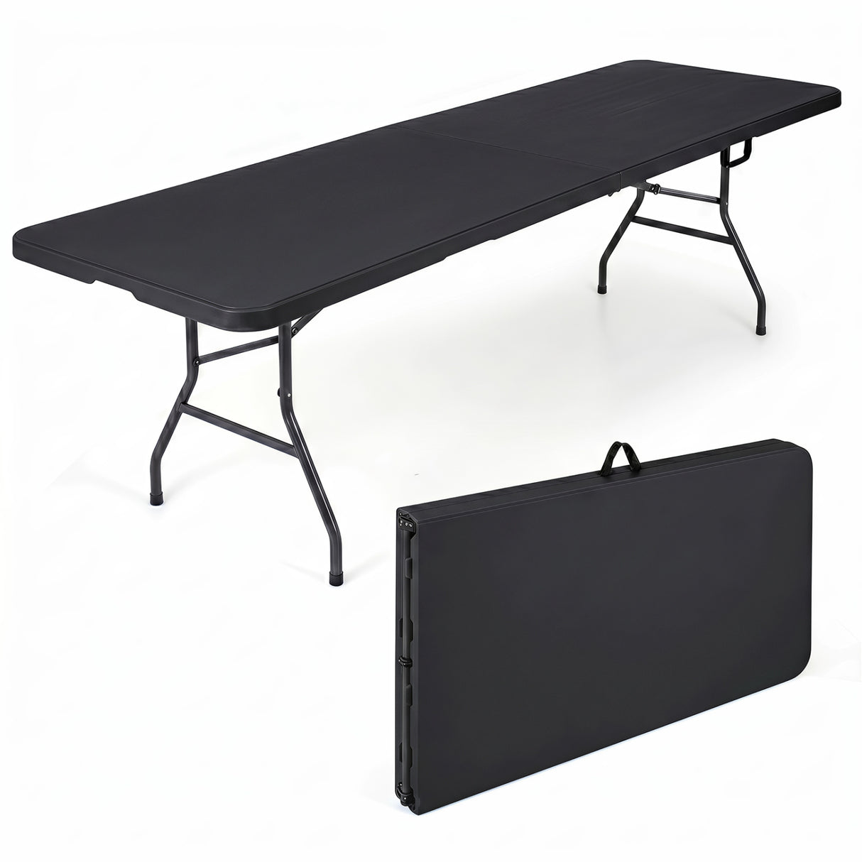 8 ft Portable Folding Table 350 LBS Fold-in-Half Table with HDPE Tabletop-Black