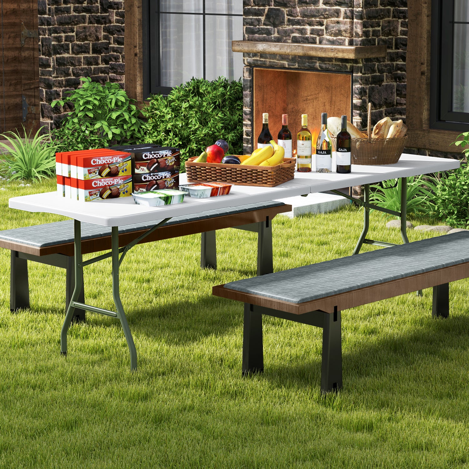 8 ft Portable Folding Table 350 LBS Fold-in-Half Table with HDPE Tabletop-White