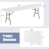 8 ft Portable Folding Table 350 LBS Fold-in-Half Table with HDPE Tabletop-White