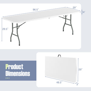 8 ft Portable Folding Table 350 LBS Fold-in-Half Table with HDPE Tabletop-White