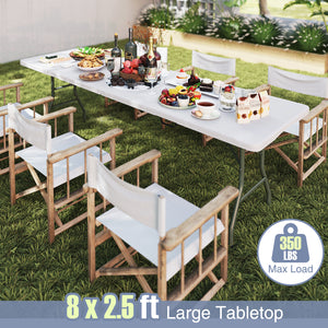 8 ft Portable Folding Table 350 LBS Fold-in-Half Table with HDPE Tabletop-White