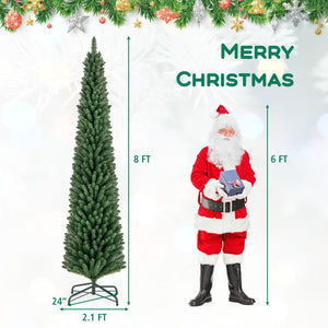5/6/7/8 Feet Pencil Christmas Tree with 295/392/523/671 Memory Wire Branch Tips and Upgraded Metal Stand-8 ft