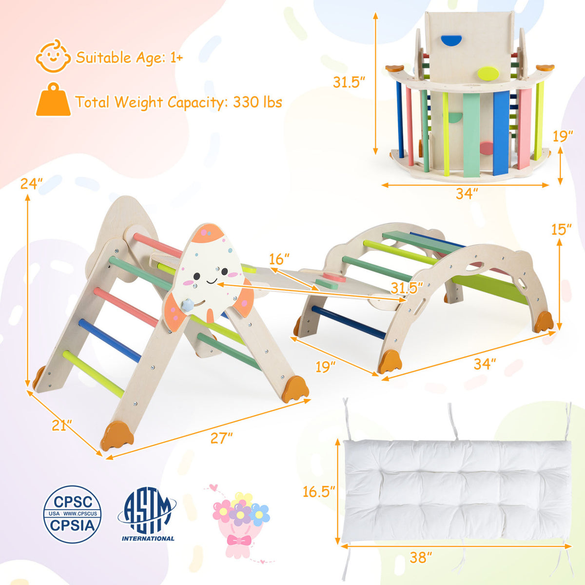 8-in-1 Foldable Climbing Toys for Toddlers Rocket-Themed-Multicolor