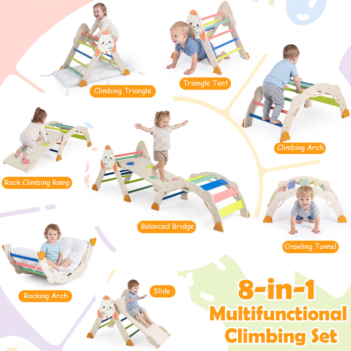 8-in-1 Foldable Climbing Toys for Toddlers Rocket-Themed-Multicolor