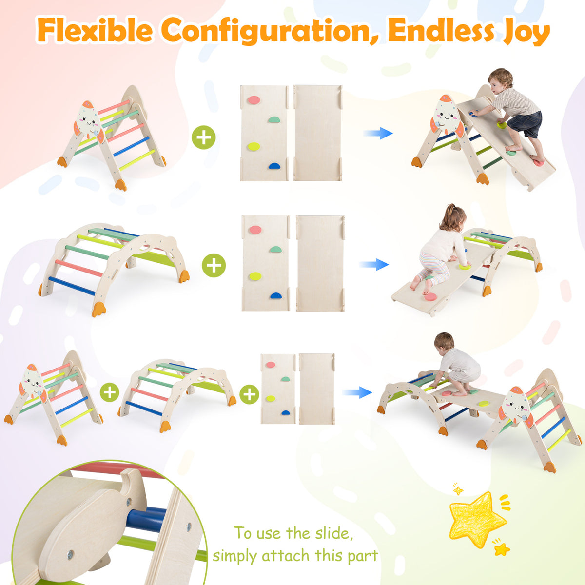 8-in-1 Foldable Climbing Toys for Toddlers Rocket-Themed-Multicolor