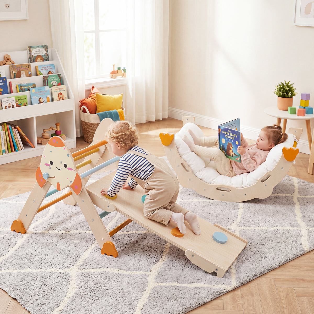 8-in-1 Foldable Climbing Toys for Toddlers Rocket-Themed-Macaron