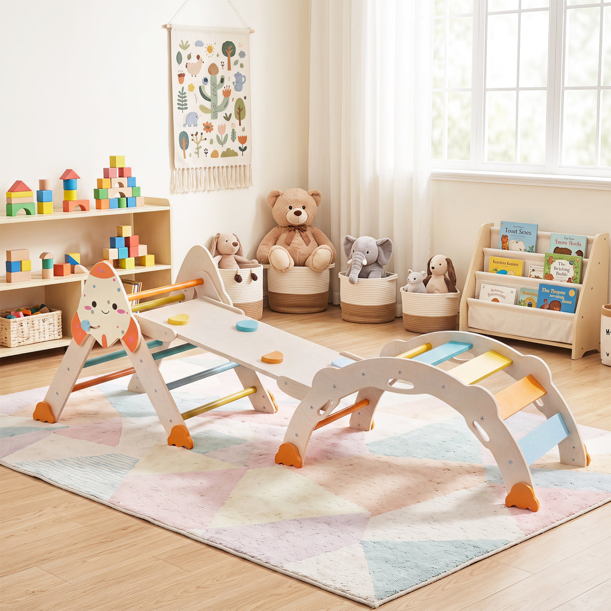 8-in-1 Foldable Climbing Toys for Toddlers Rocket-Themed-Macaron
