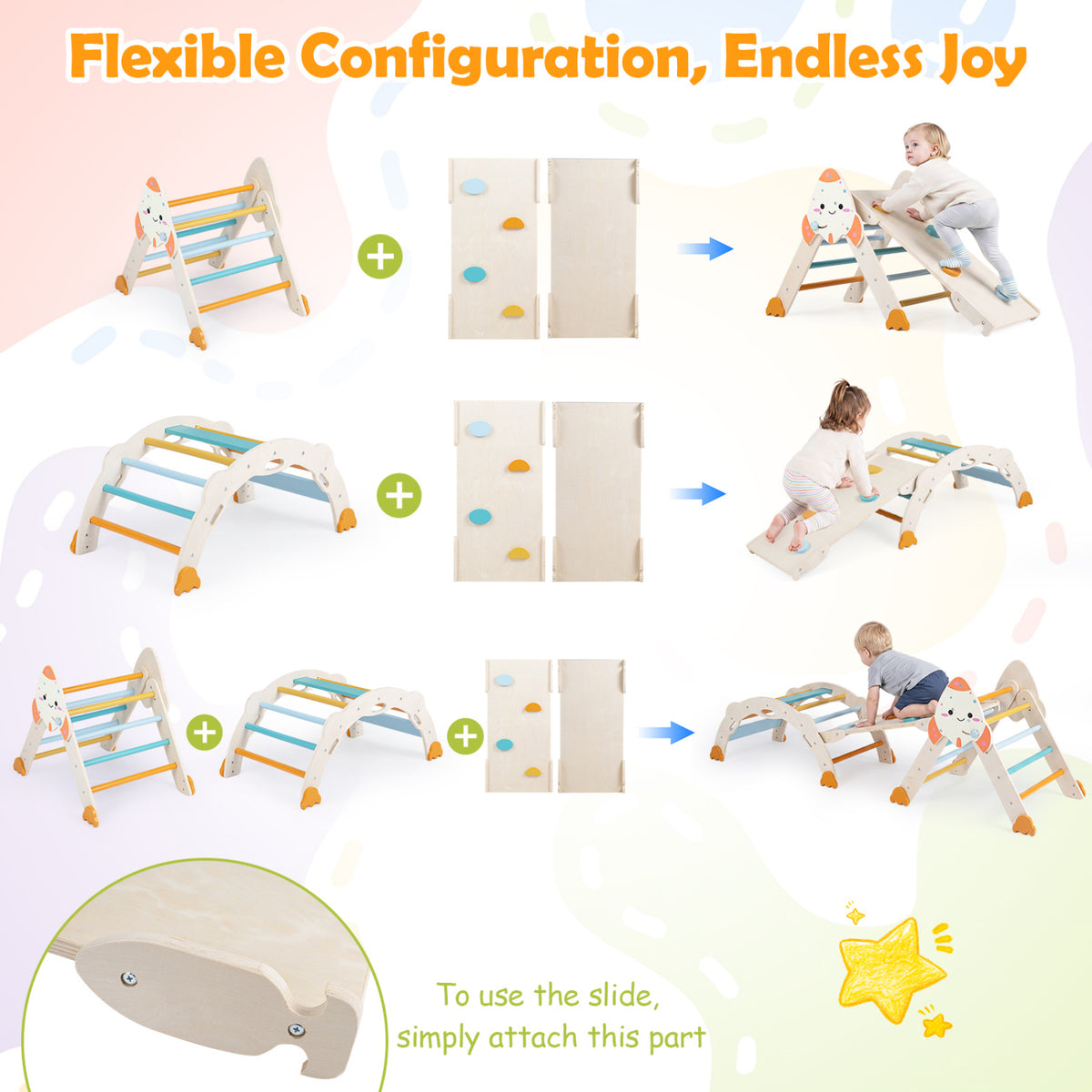 8-in-1 Foldable Climbing Toys for Toddlers Rocket-Themed-Macaron